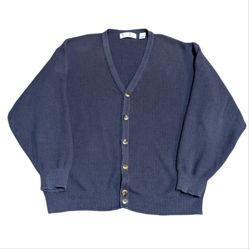 Cypress Links Cardigan Sweater Large Button-Front Blue Cotton Golf Wear